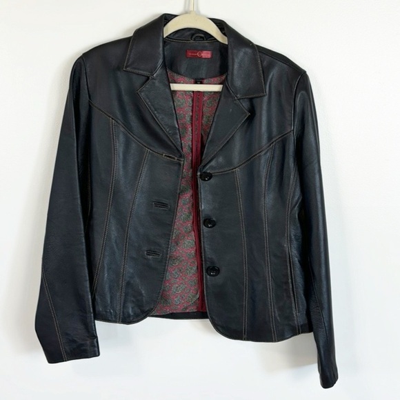 Wilsons Leather Jackets & Blazers - Wilsons Leather Genuine Leather Black Button Front Biker Jacket